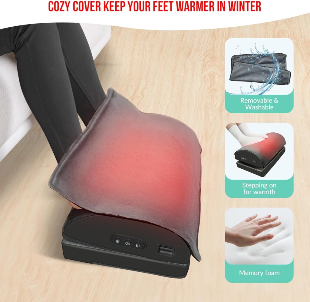 Snailax Foot Rest Under Desk at Work, Heated Under Desk Footrest with Double Layer Adjustable Height, Feet Warmer with Vibration Massage, Ergonomic Gaming Home Footstool for Lumbar Back Knee Pain