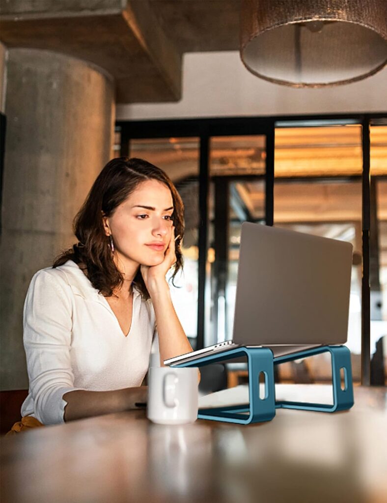 SOUNDANCE Laptop Stand, Aluminum Computer Riser, Ergonomic Laptops Elevator for Desk, Metal Holder Compatible with 10 to 15.6 Inches Notebook Computer, Silver