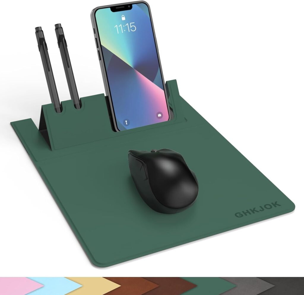 Travel Mouse Pad with Pen/Phone Holder, Foldable Portable Mouse Pad for Laptop, PU Leather Mousepad for Wireless Mouse, Small Mouse Pad for Desk/Computer, Black Modern Thin Multifunctional Mouse Pad