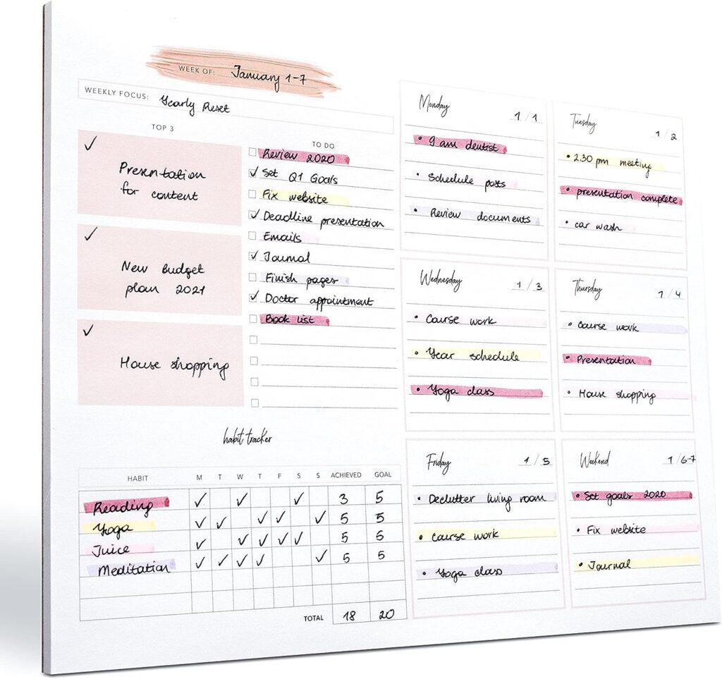 Weekly Planner Notepad Tear Off – 52 Undated Weekly Sheets Daily To Do List , Habit Tracker, Academic Planner Notebook, Daily Work Planner- Full Year Productivity Planner  To Do List Pad 10.1 x 7.7’’